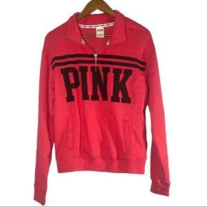 Victoria’s Secret Pink Quarter Zip Pullover Sweatshirt Pink Black Size Small
